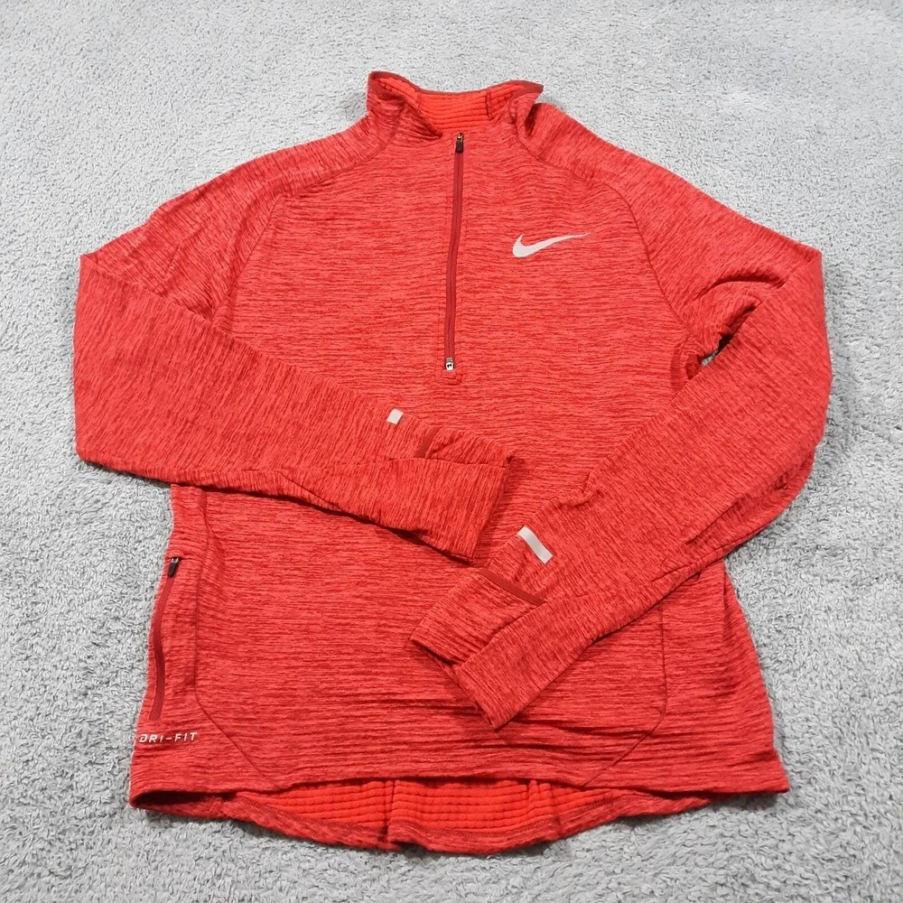 Nike Running 1/4 Zip Sweatshirt Womens Medium Burnt Orange Waffle Knit Dri-Fit